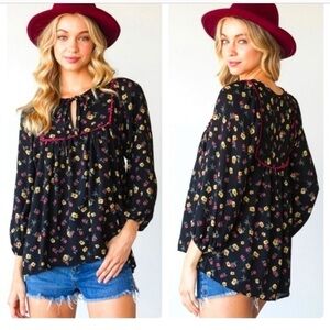 NWT CY Multi Colored L/S tunic with cut out and tie in front.